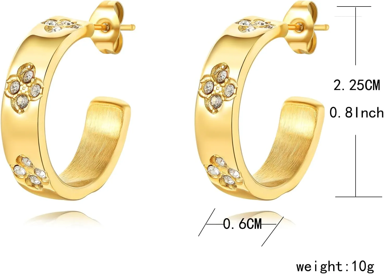 Friendship Earrings for Women Designer Cubic Zirconia Gold Stainless Steel Hoop Huggie Cuff Studs Friendship Jewelry Mothers Day Birthday Christmas Gifts