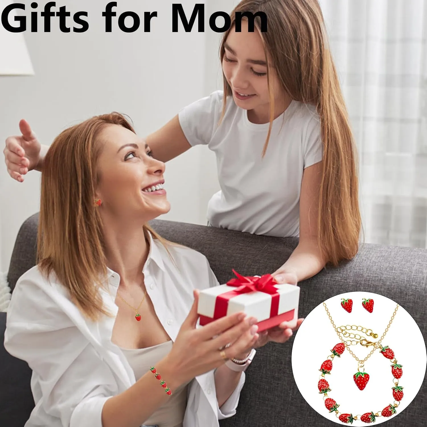 Gifts for Her Birthday Strawberry Earrings/Necklace/Bracelet Mothers Day Gifts from Daughter Cute Strawberry Jewelry