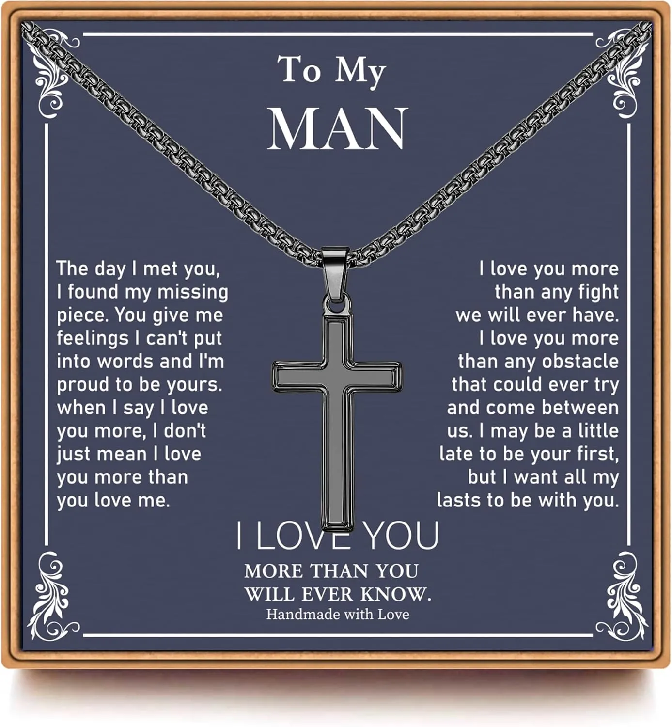 Gifts for Men - Cross Necklace Gifts for Men, Black/Gold/Silver Cross Necklace Stainless Steel Cross Necklace for Men Gifts Dad Son Birthday Gifts for Dad Son Husband Necklace for Men
