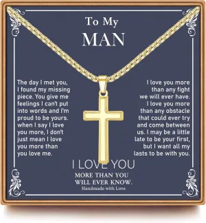Gifts for Men - Cross Necklace Gifts for Men, Black/Gold/Silver Cross Necklace Stainless Steel Cross Necklace for Men Gifts Dad Son Birthday Gifts for Dad Son Husband Necklace for Men