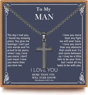 Gifts for Men - Cross Necklace Gifts for Men, Black/Gold/Silver Cross Necklace Stainless Steel Cross Necklace for Men Gifts Dad Son Birthday Gifts for Dad Son Husband Necklace for Men