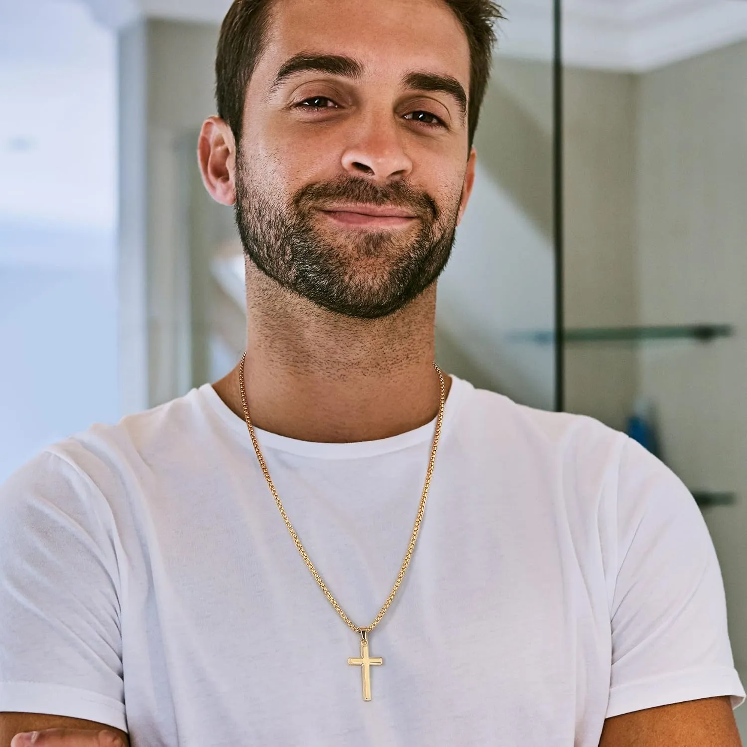 Gifts for Men - Cross Necklace Gifts for Men, Black/Gold/Silver Cross Necklace Stainless Steel Cross Necklace for Men Gifts Dad Son Birthday Gifts for Dad Son Husband Necklace for Men