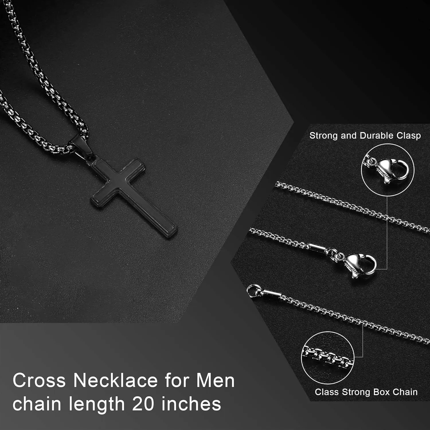 Gifts for Men - Cross Necklace Gifts for Men, Black/Gold/Silver Cross Necklace Stainless Steel Cross Necklace for Men Gifts Dad Son Birthday Gifts for Dad Son Husband Necklace for Men