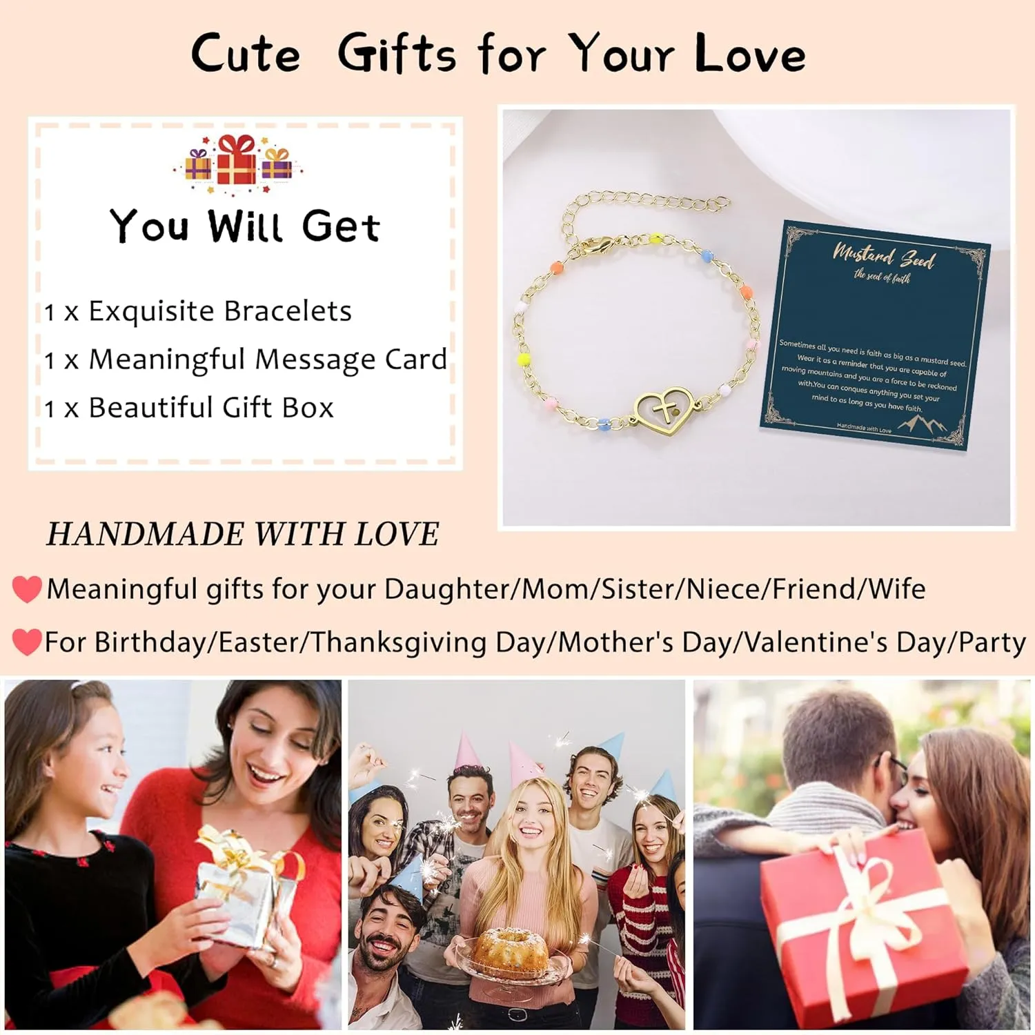 Gold Mountain Mustard Seed Bracelet Catholic Christian Gifts for Women Faith Jewelry Gifts for Her