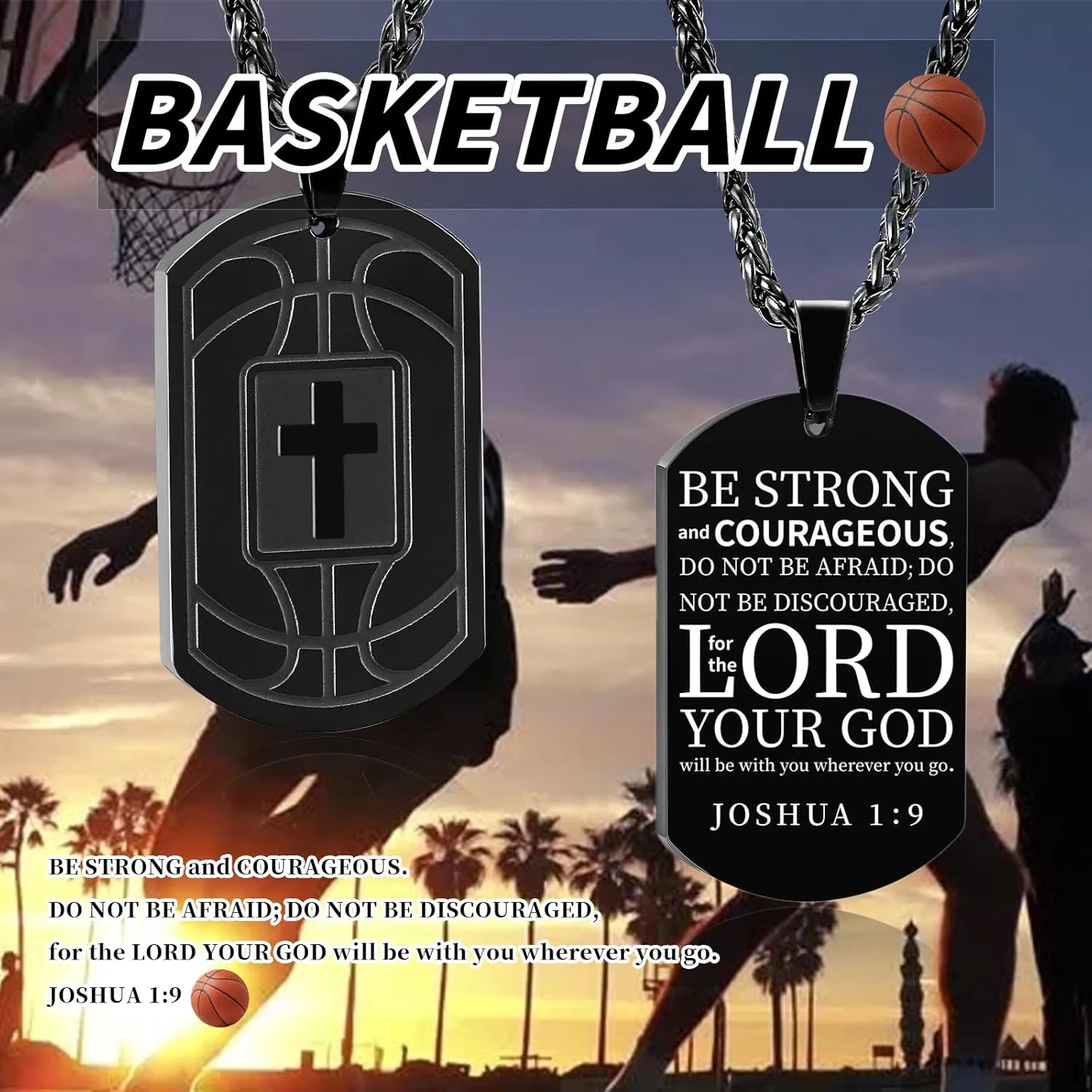Graduation Gifts-Basketball Bible Verse Cross Necklace for Men Stainless Steel Religious Gift Basketball Sports Jewelry Graduation Graduation Gifts for him Kids Boys Men Teens him Boyfriend dad