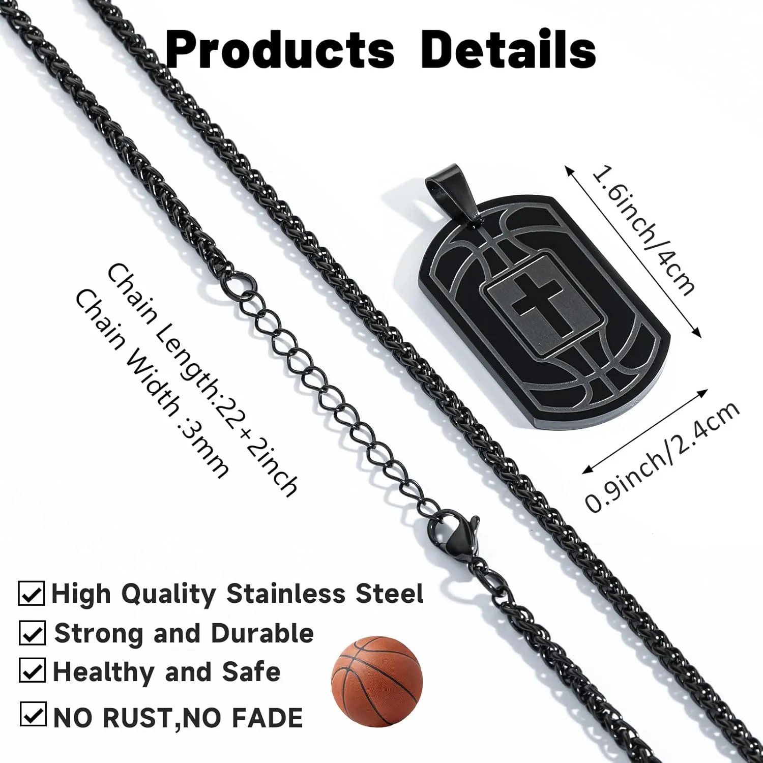 Graduation Gifts-Basketball Bible Verse Cross Necklace for Men Stainless Steel Religious Gift Basketball Sports Jewelry Graduation Graduation Gifts for him Kids Boys Men Teens him Boyfriend dad