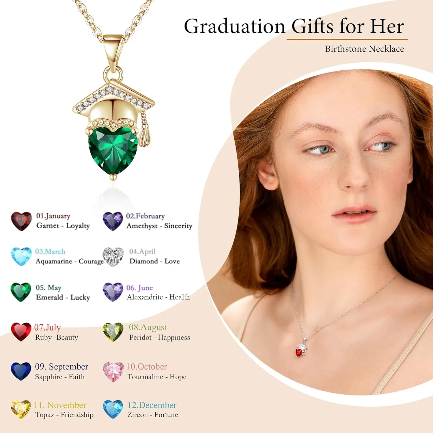 Graduation Gifts for Her 2025 Birthstone Necklace for Women Birthday Gifts for Teen Girls 5th 8th Grade High School College Graduation Gift for Her 2025 Graduation Necklace Girlfriend Daughter Jewelry