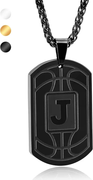 Graduation gifts for him Basketball Initial Necklace for Men Boys Teen Kids Dog Tag Stainless Steel Letter Pendant Sport Basketball Athletes Jewelry Gifts Graduation Gifts for Him Kids Boys Men Dad