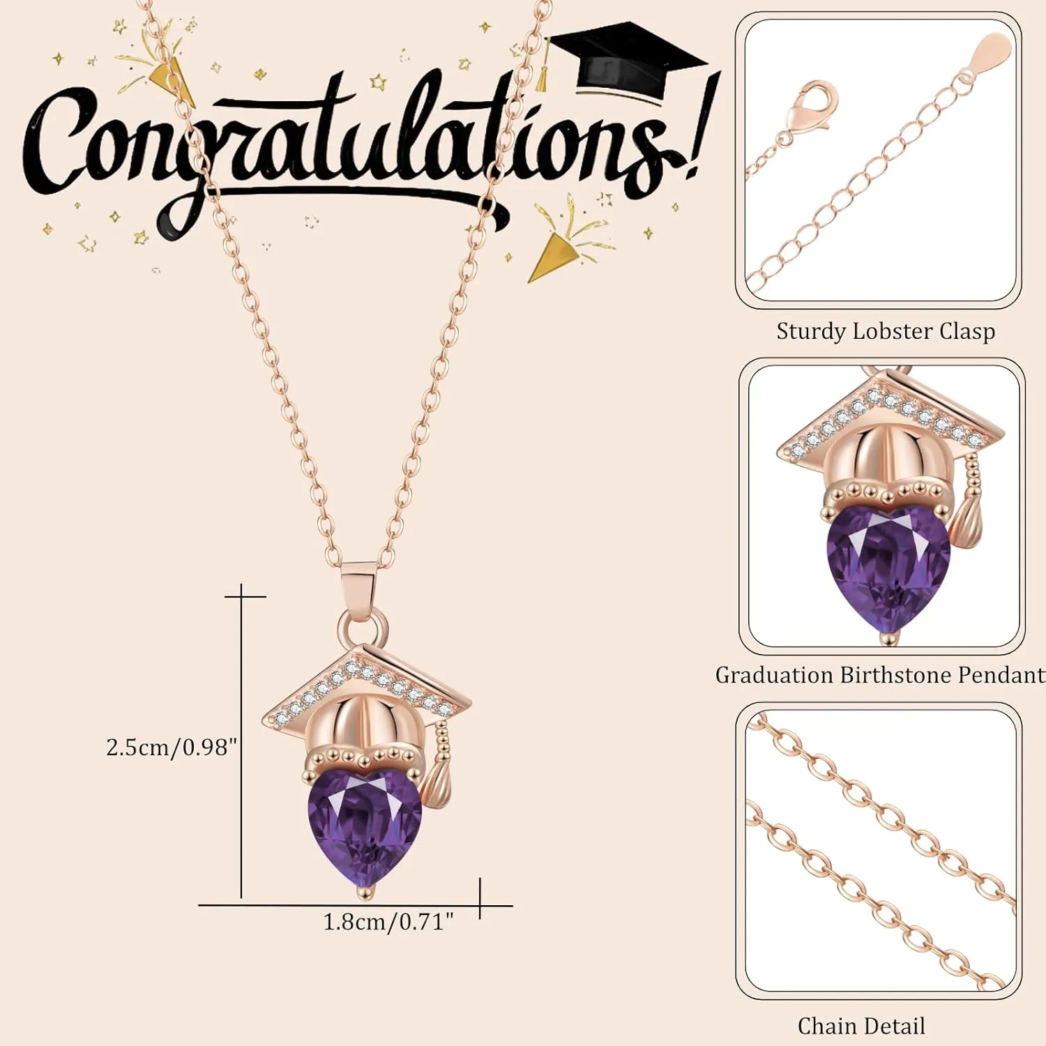 Graduation Necklace Bachelor Cap Personalized Class 2025 Grad Cap Graduate College Graduation Gift for Her Graduate Pendant High School Grad