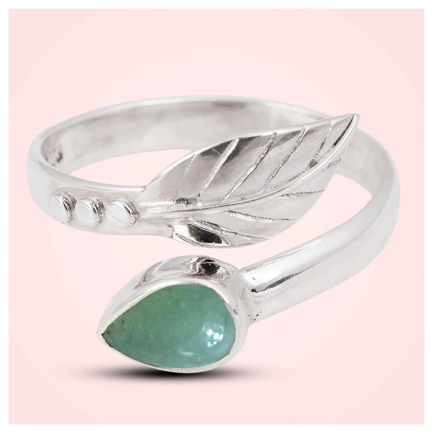 Green Aventurine Ring Designer Leaf Adjustable 925 Sterling Silver Rings for Women Girl Pear Stone Ring mothers day gifts