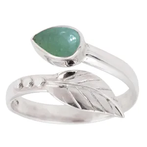 Green Aventurine Ring Designer Leaf Adjustable 925 Sterling Silver Rings for Women Girl Pear Stone Ring mothers day gifts
