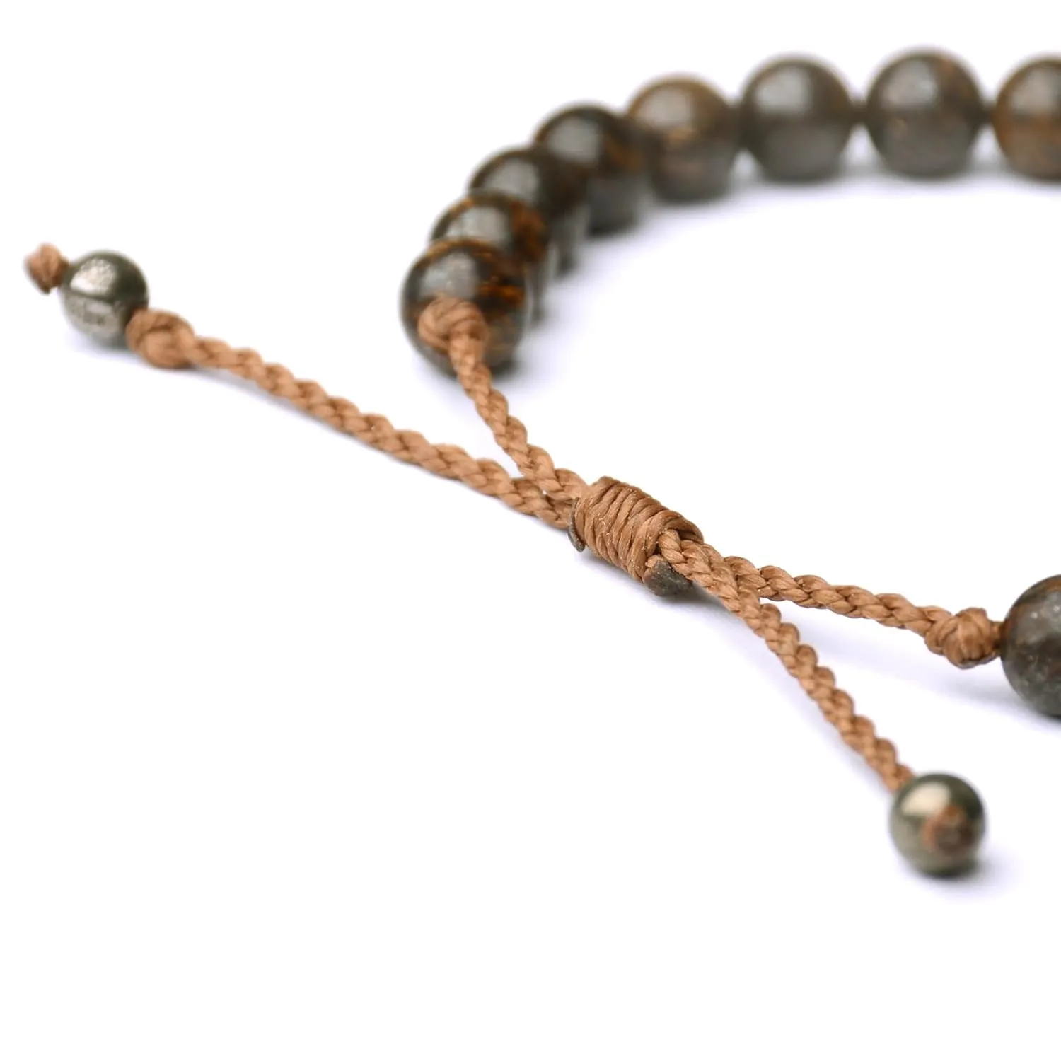 Handmade Natural Gemstone Beaded Healing Bracelet for Men, Adjustable Waterproof Bracelet with 6MM Bronzite Beaded & Pyrite Lucky Brick, Birthday Gifts for Boyfriend Husband Him (Bronzite)