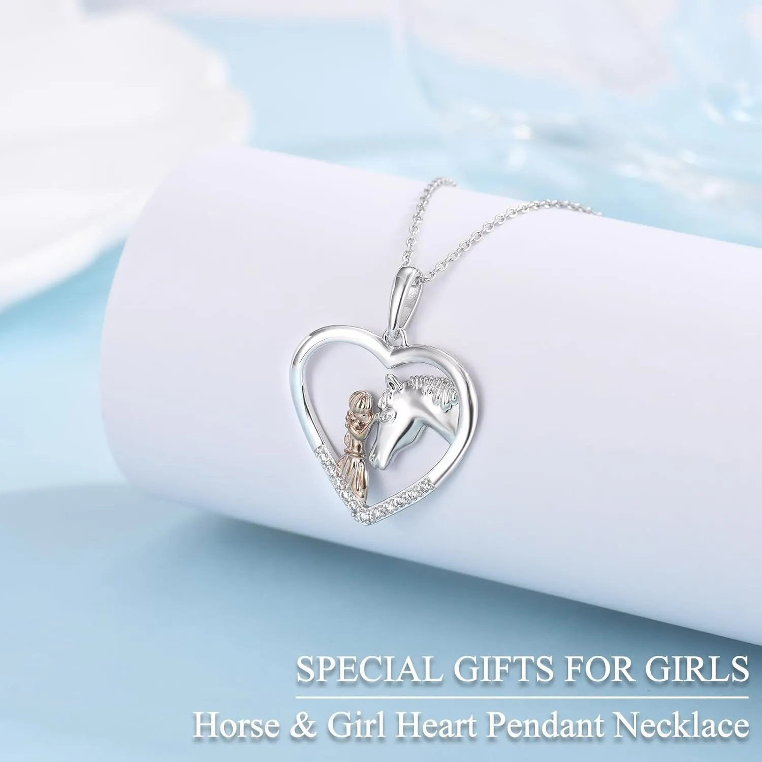 Horse Gifts for Girls Women Horse Lovers, Girl And Horse Heart Shape Pendant Necklace on Birthday Christmas Valentines Mothers Day Graduation Back to School