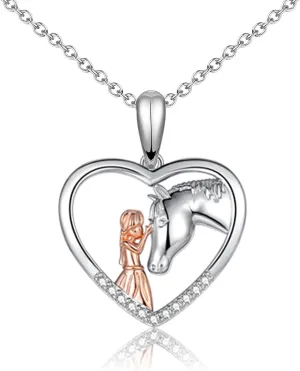 Horse Gifts for Girls Women Horse Lovers, Girl And Horse Heart Shape Pendant Necklace on Birthday Christmas Valentines Mothers Day Graduation Back to School