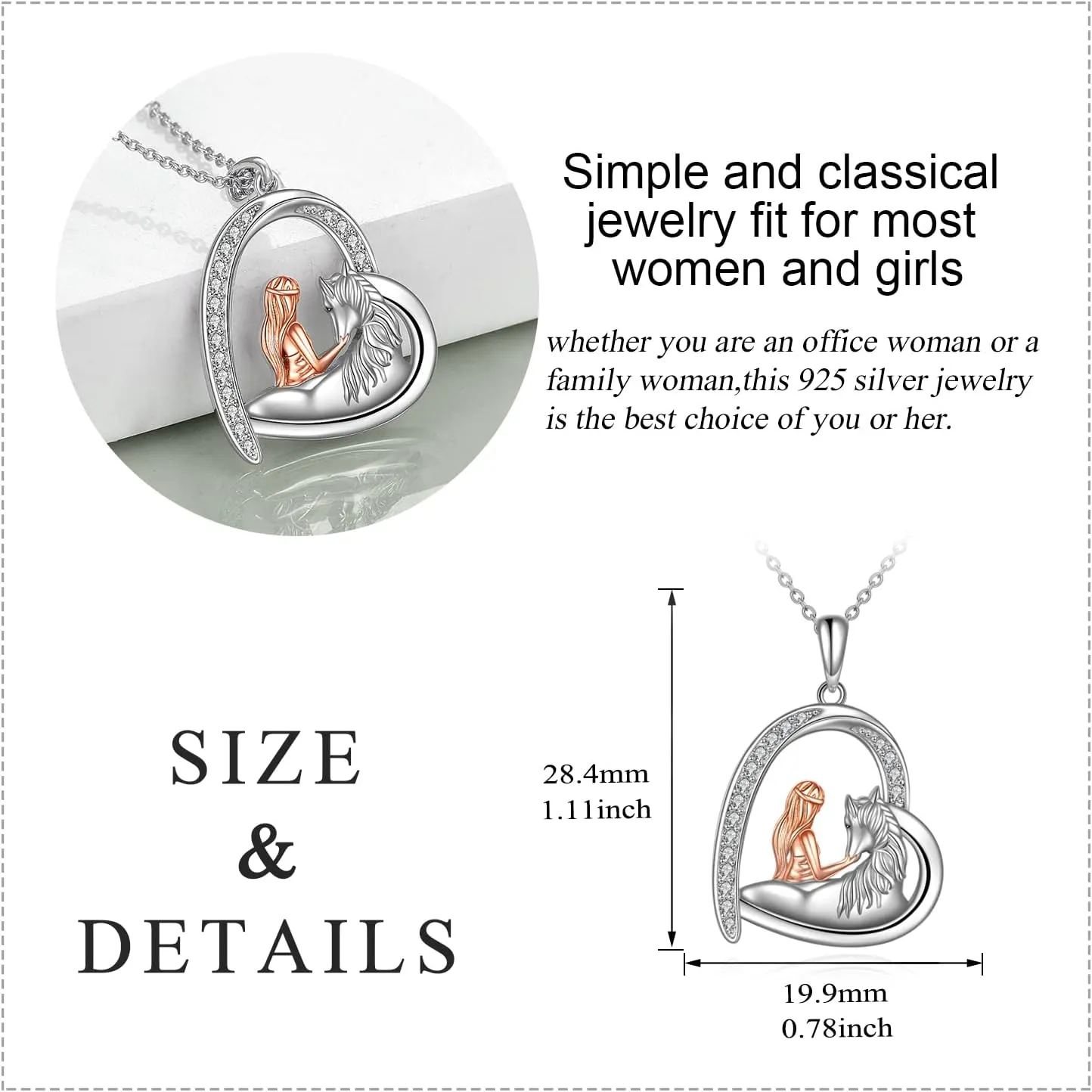 Horse Necklace Jewelry Gifts for Women Sterling Silver Love Heart Women with Horse Pendant Necklace Jewelry Gifts