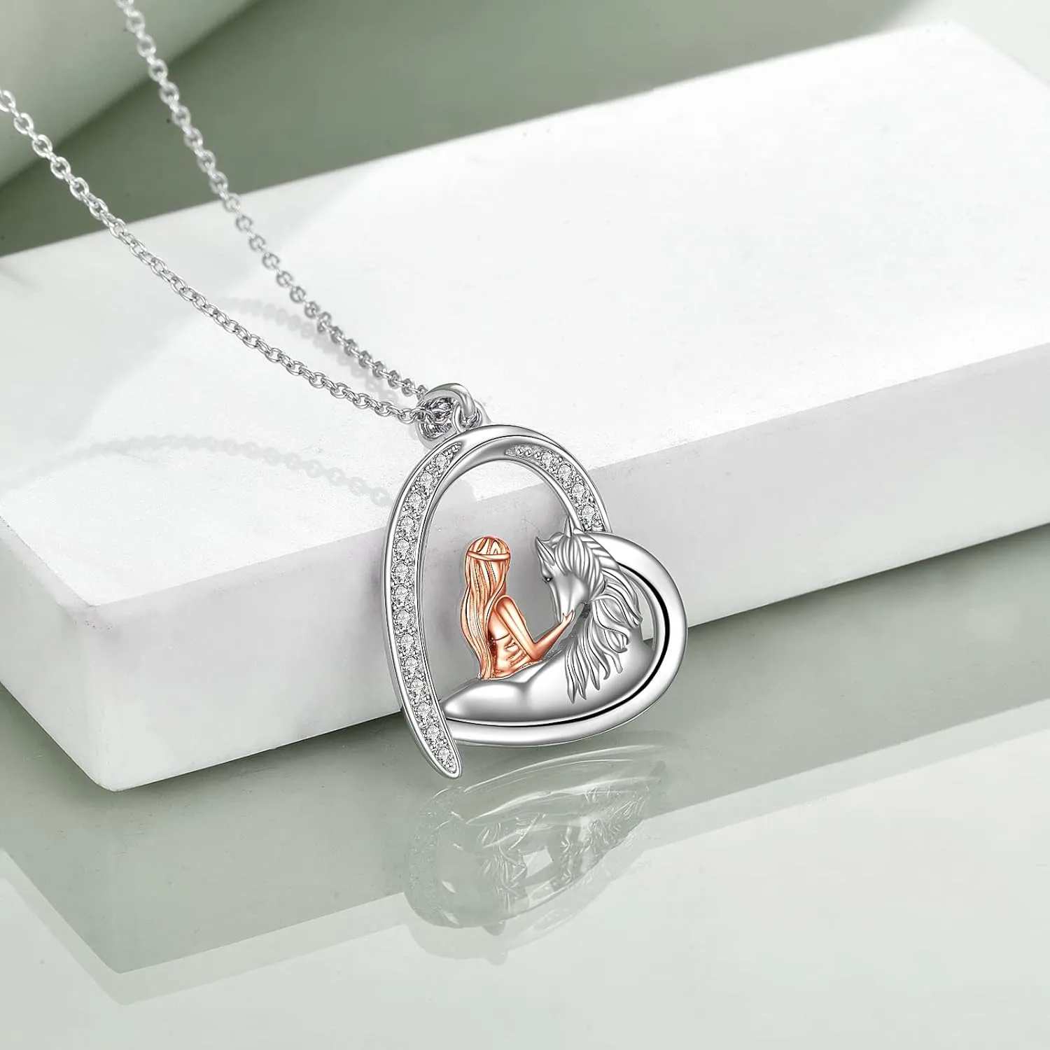 Horse Necklace Jewelry Gifts for Women Sterling Silver Love Heart Women with Horse Pendant Necklace Jewelry Gifts