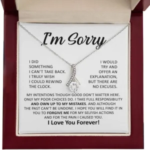 Im Sorry Necklace for Her Apology Gifts Mothers Day Jewelry for Wife, Birthday, Christmas, Valentines Present to My Soulmate, Girl Friend Alluring Necklace with Message Card & Luxury Gift Box