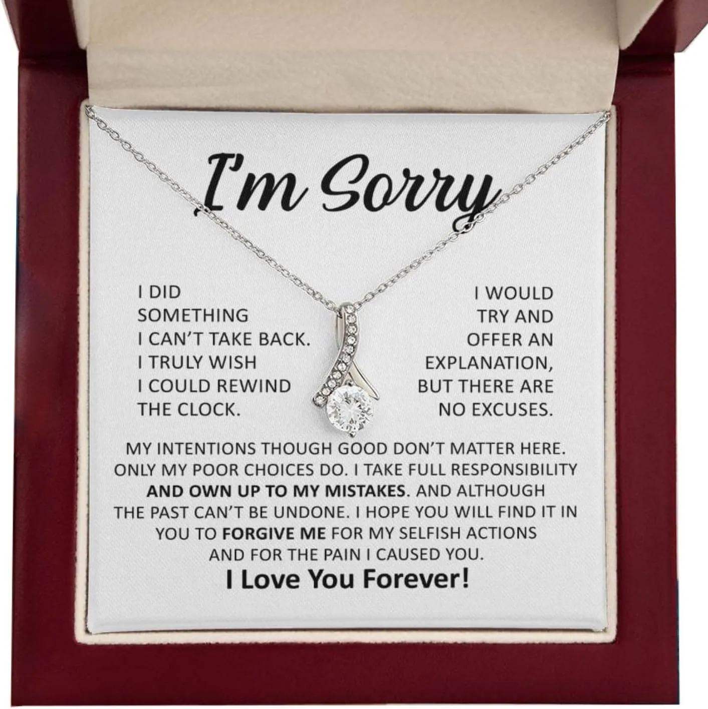 Im Sorry Necklace for Her Apology Gifts Mothers Day Jewelry for Wife, Birthday, Christmas, Valentines Present to My Soulmate, Girl Friend Alluring Necklace with Message Card & Luxury Gift Box