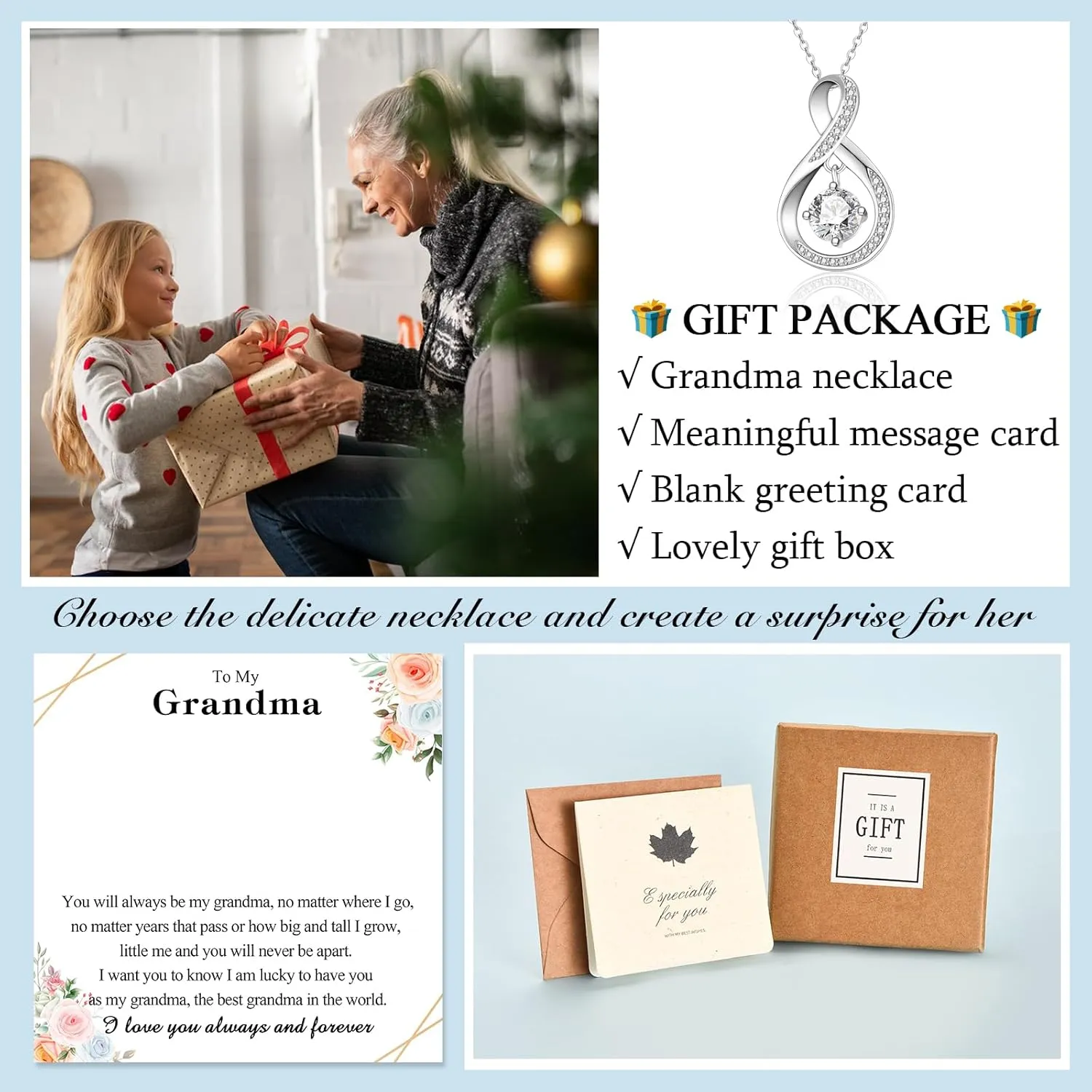 Infinity Necklace Gifts for Women, Birthday & Christmas - Mothers Day Gifts for Mom, Wife, Grandma, New Mom, Sister, Aunt & More