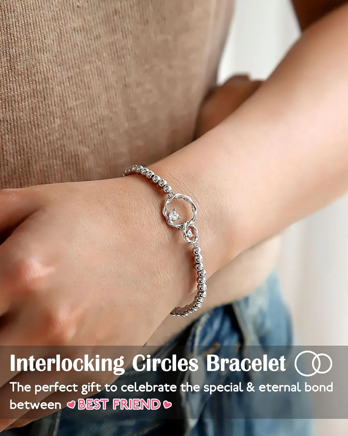 Interlocking 2 Circles Bracelet for Sister Best Friends Christmas Valentines Birthday Gifts for Women