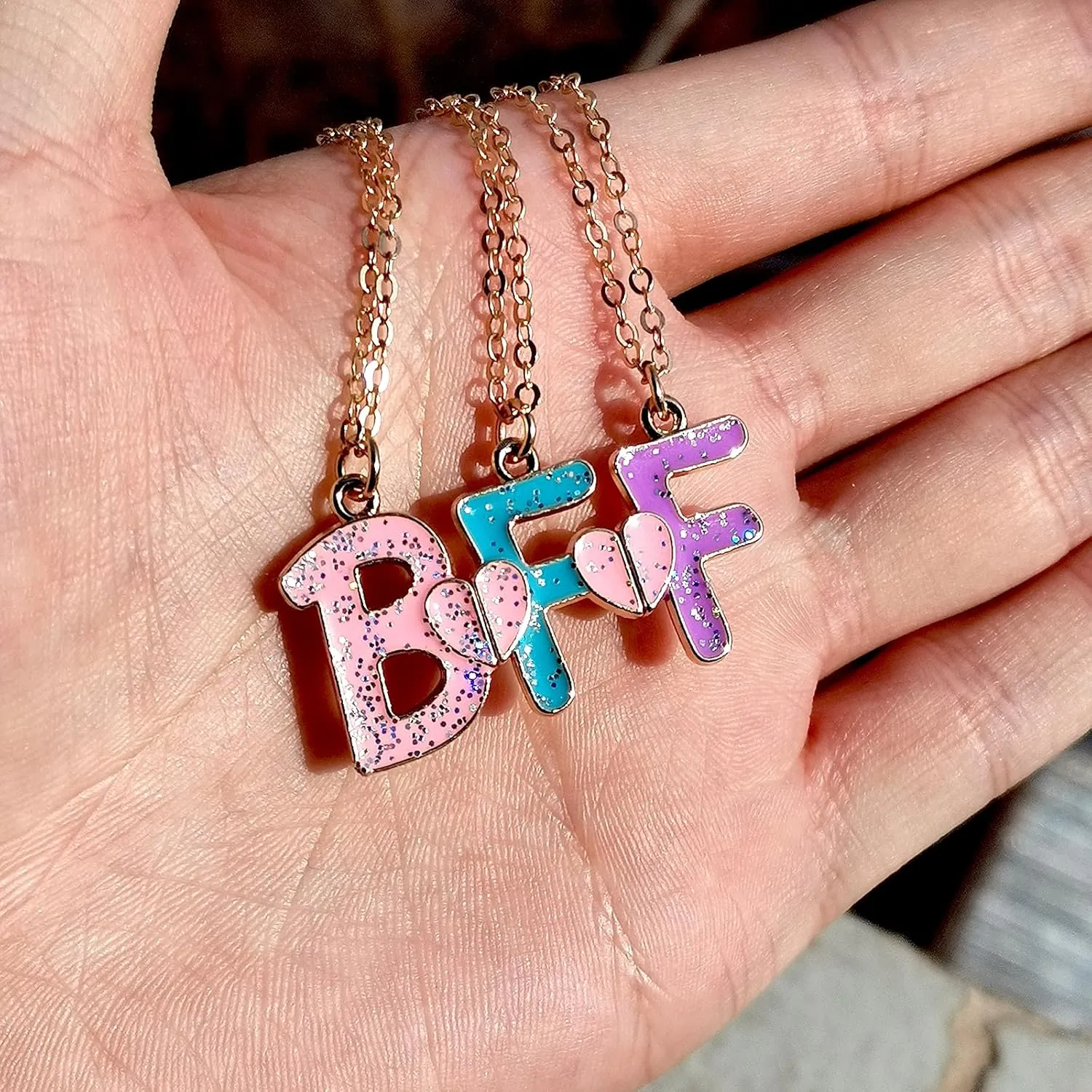 ISQ BFF Necklace for 3 Matching Pendant for Best Friends Bestie Friendship Gifts for Cute Angel
