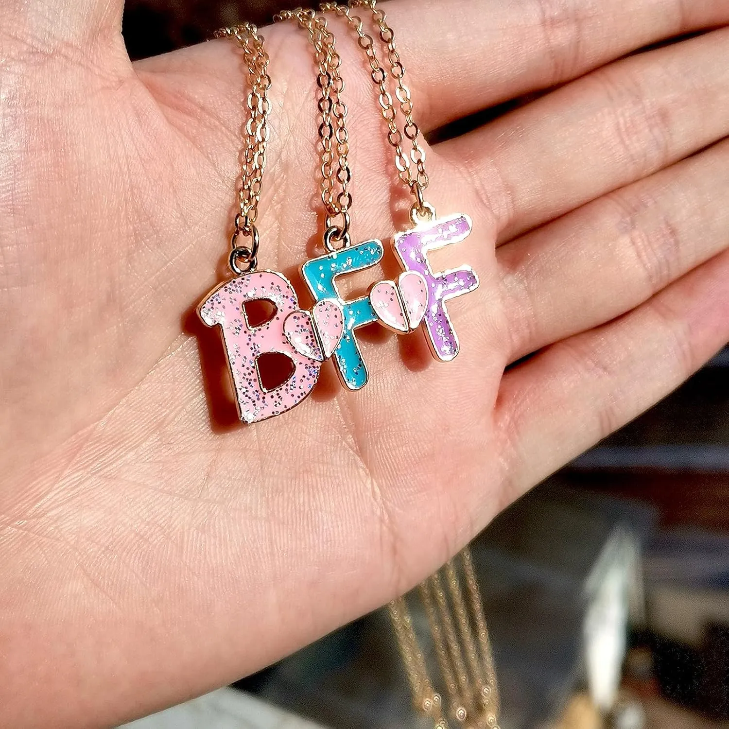 ISQ BFF Necklace for 3 Matching Pendant for Best Friends Bestie Friendship Gifts for Cute Angel