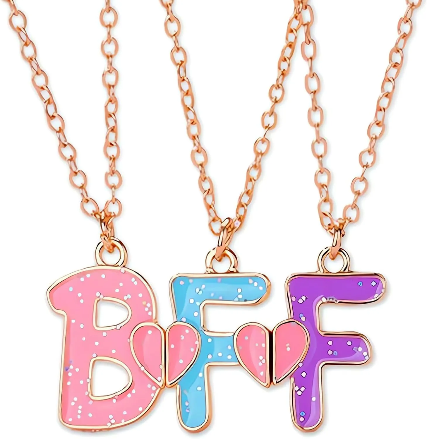 ISQ BFF Necklace for 3 Matching Pendant for Best Friends Bestie Friendship Gifts for Cute Angel