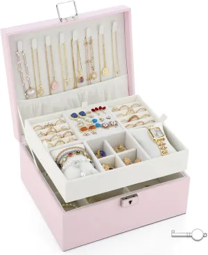 Jewelry Organizer Boxes for Women,Travel Jewelry Case, 2 Layers Removable Jewelry Box,Storage for Necklace, Bracelet, Earring,Rings,Jewelry Box Gifts for Women Girls