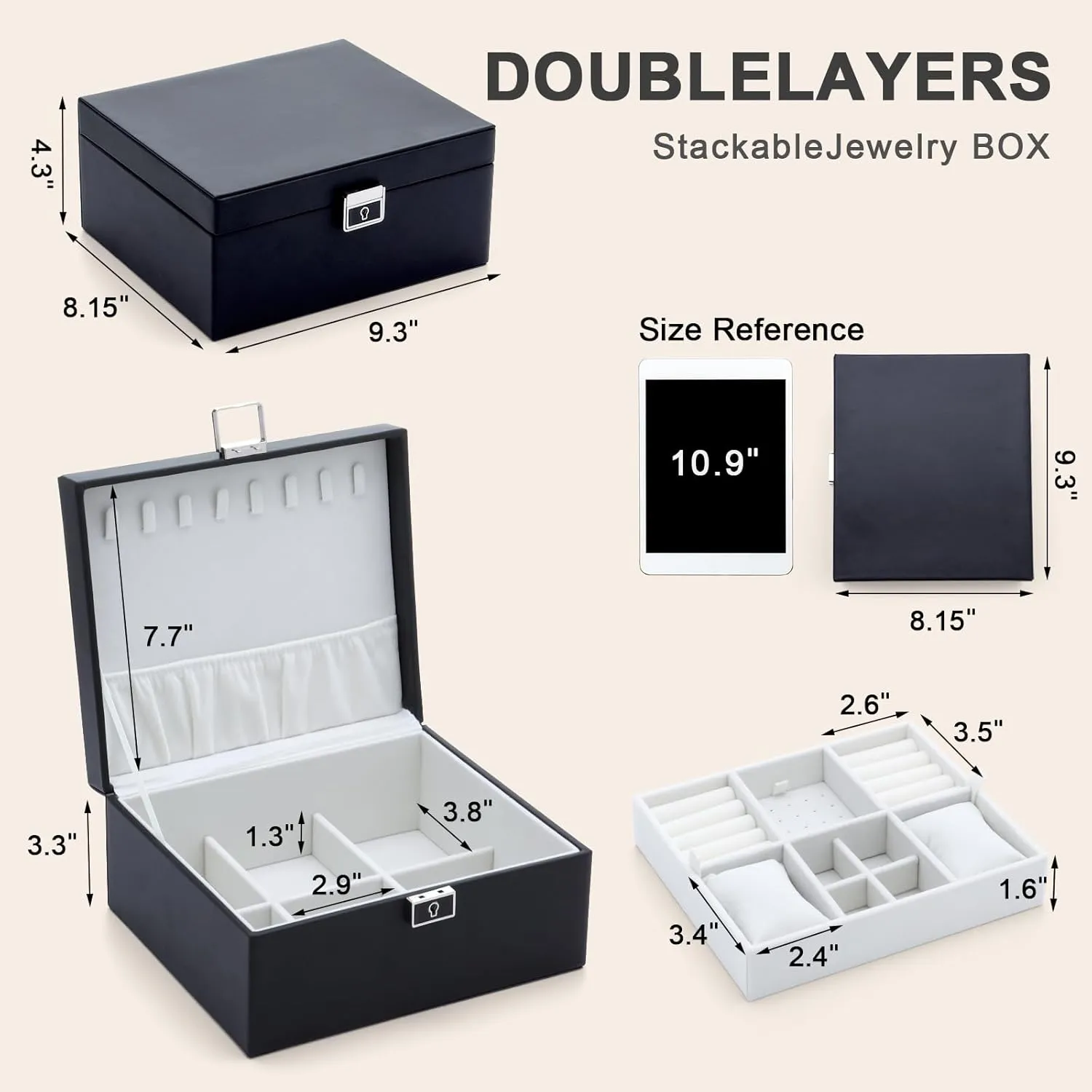 Jewelry Organizer Boxes for Women,Travel Jewelry Case, 2 Layers Removable Jewelry Box,Storage for Necklace, Bracelet, Earring,Rings,Jewelry Box Gifts for Women Girls