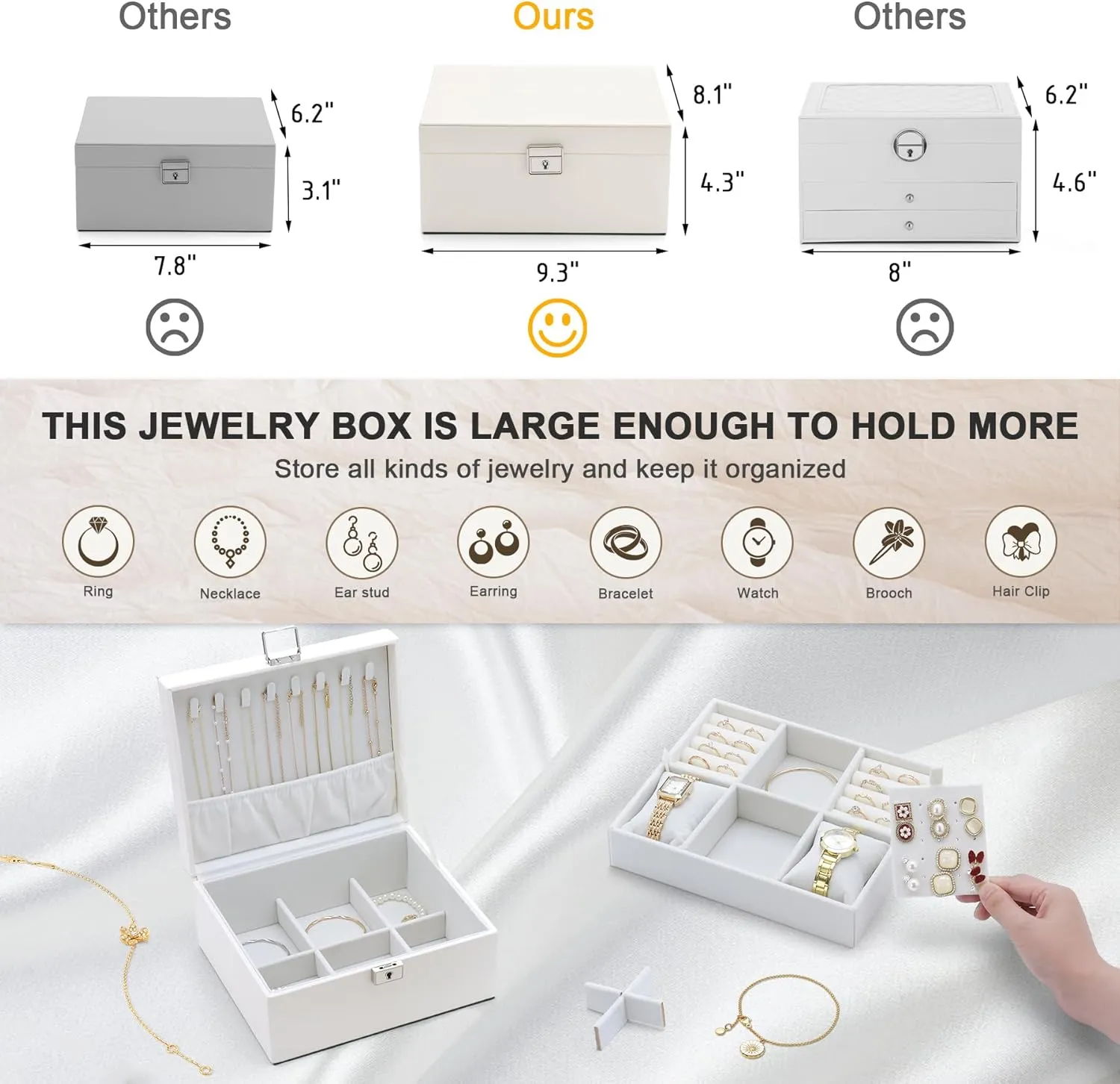 Jewelry Organizer Boxes for Women,Travel Jewelry Case, 2 Layers Removable Jewelry Box,Storage for Necklace, Bracelet, Earring,Rings,Jewelry Box Gifts for Women Girls