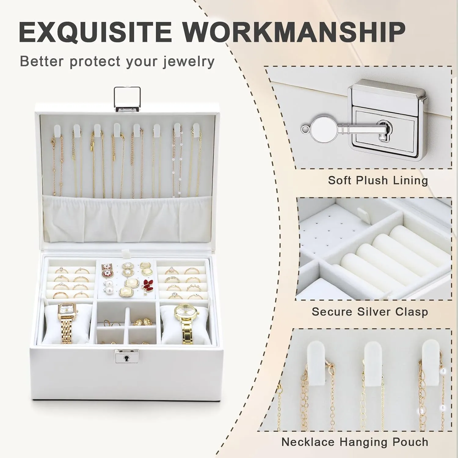 Jewelry Organizer Boxes for Women,Travel Jewelry Case, 2 Layers Removable Jewelry Box,Storage for Necklace, Bracelet, Earring,Rings,Jewelry Box Gifts for Women Girls