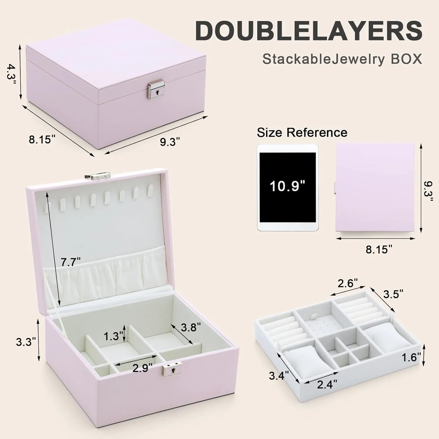 Jewelry Organizer Boxes for Women,Travel Jewelry Case, 2 Layers Removable Jewelry Box,Storage for Necklace, Bracelet, Earring,Rings,Jewelry Box Gifts for Women Girls