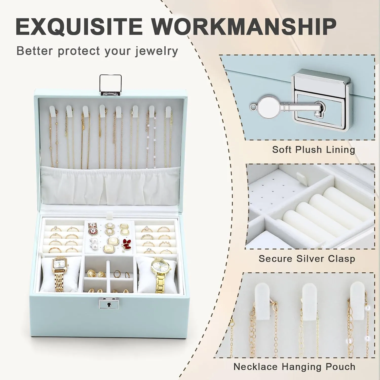 Jewelry Organizer Boxes for Women,Travel Jewelry Case, 2 Layers Removable Jewelry Box,Storage for Necklace, Bracelet, Earring,Rings,Jewelry Box Gifts for Women Girls