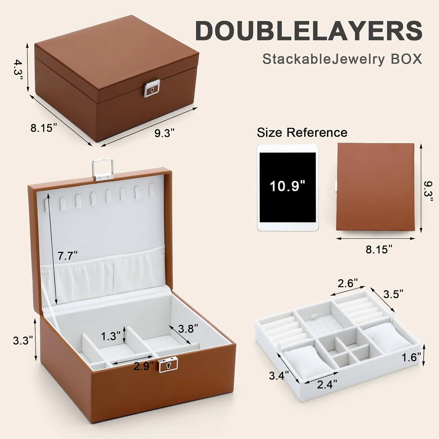 Jewelry Organizer Boxes for Women,Travel Jewelry Case, 2 Layers Removable Jewelry Box,Storage for Necklace, Bracelet, Earring,Rings,Jewelry Box Gifts for Women Girls