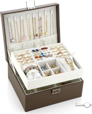 Jewelry Organizer Boxes for Women,Travel Jewelry Case, 2 Layers Removable Jewelry Box,Storage for Necklace, Bracelet, Earring,Rings,Jewelry Box Gifts for Women Girls