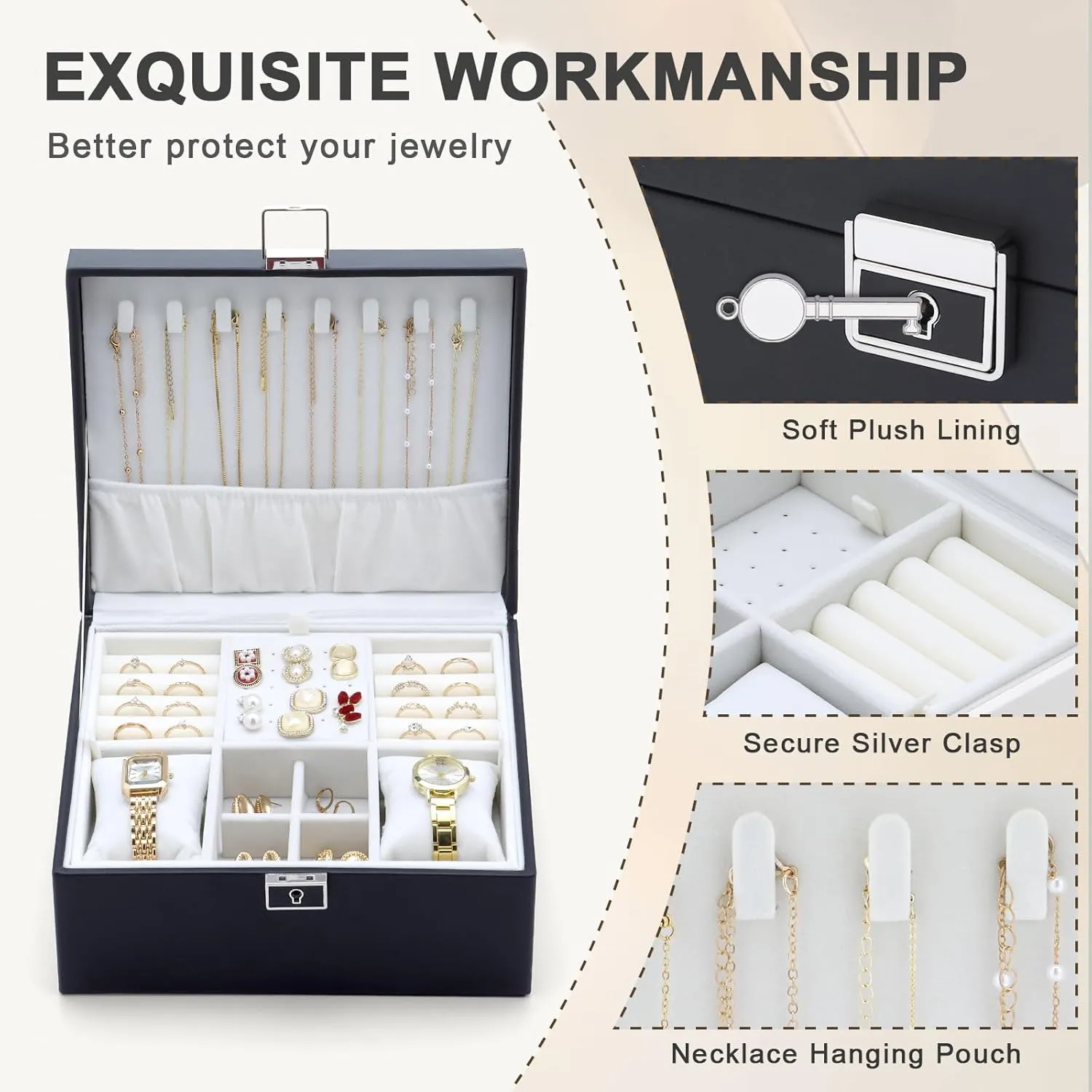 Jewelry Organizer Boxes for Women,Travel Jewelry Case, 2 Layers Removable Jewelry Box,Storage for Necklace, Bracelet, Earring,Rings,Jewelry Box Gifts for Women Girls