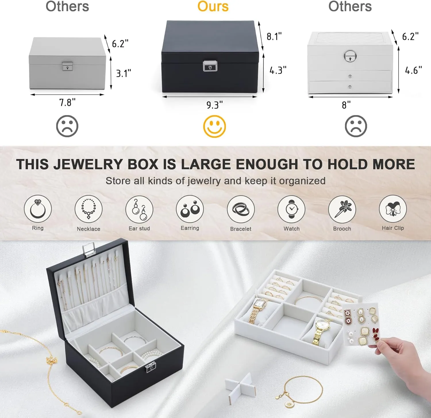 Jewelry Organizer Boxes for Women,Travel Jewelry Case, 2 Layers Removable Jewelry Box,Storage for Necklace, Bracelet, Earring,Rings,Jewelry Box Gifts for Women Girls