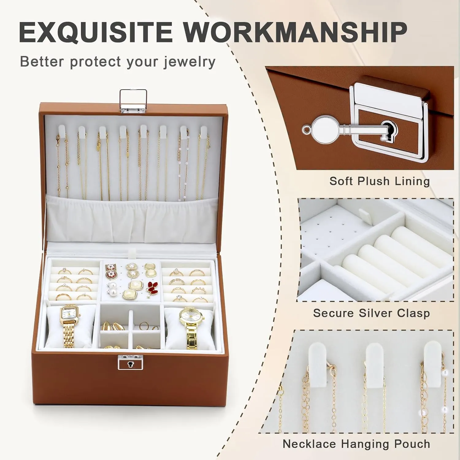 Jewelry Organizer Boxes for Women,Travel Jewelry Case, 2 Layers Removable Jewelry Box,Storage for Necklace, Bracelet, Earring,Rings,Jewelry Box Gifts for Women Girls