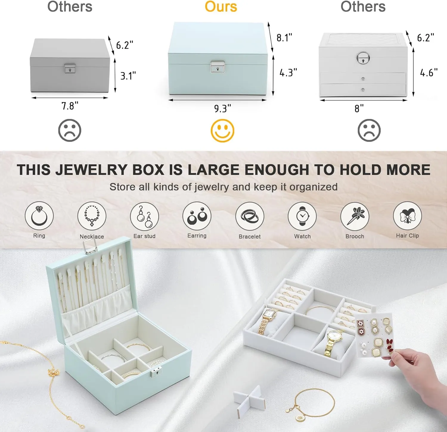 Jewelry Organizer Boxes for Women,Travel Jewelry Case, 2 Layers Removable Jewelry Box,Storage for Necklace, Bracelet, Earring,Rings,Jewelry Box Gifts for Women Girls