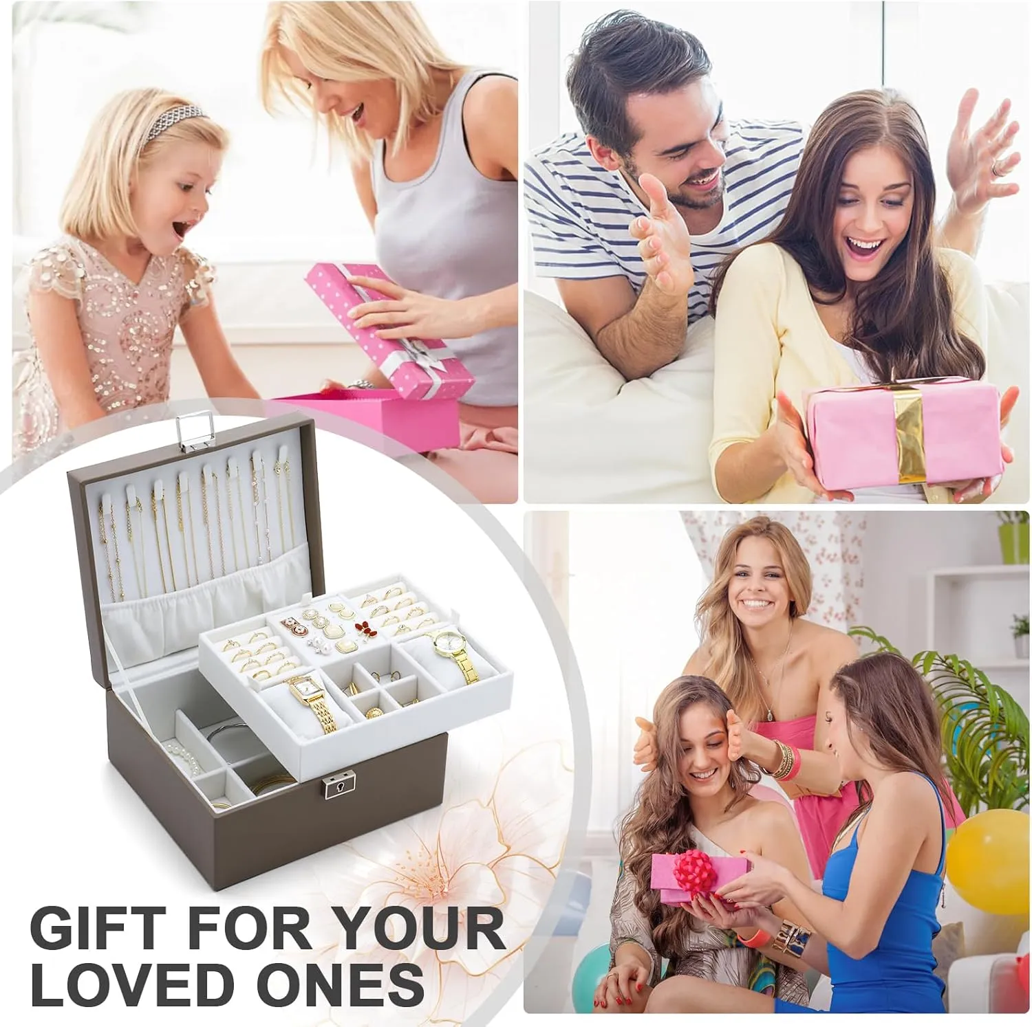 Jewelry Organizer Boxes for Women,Travel Jewelry Case, 2 Layers Removable Jewelry Box,Storage for Necklace, Bracelet, Earring,Rings,Jewelry Box Gifts for Women Girls
