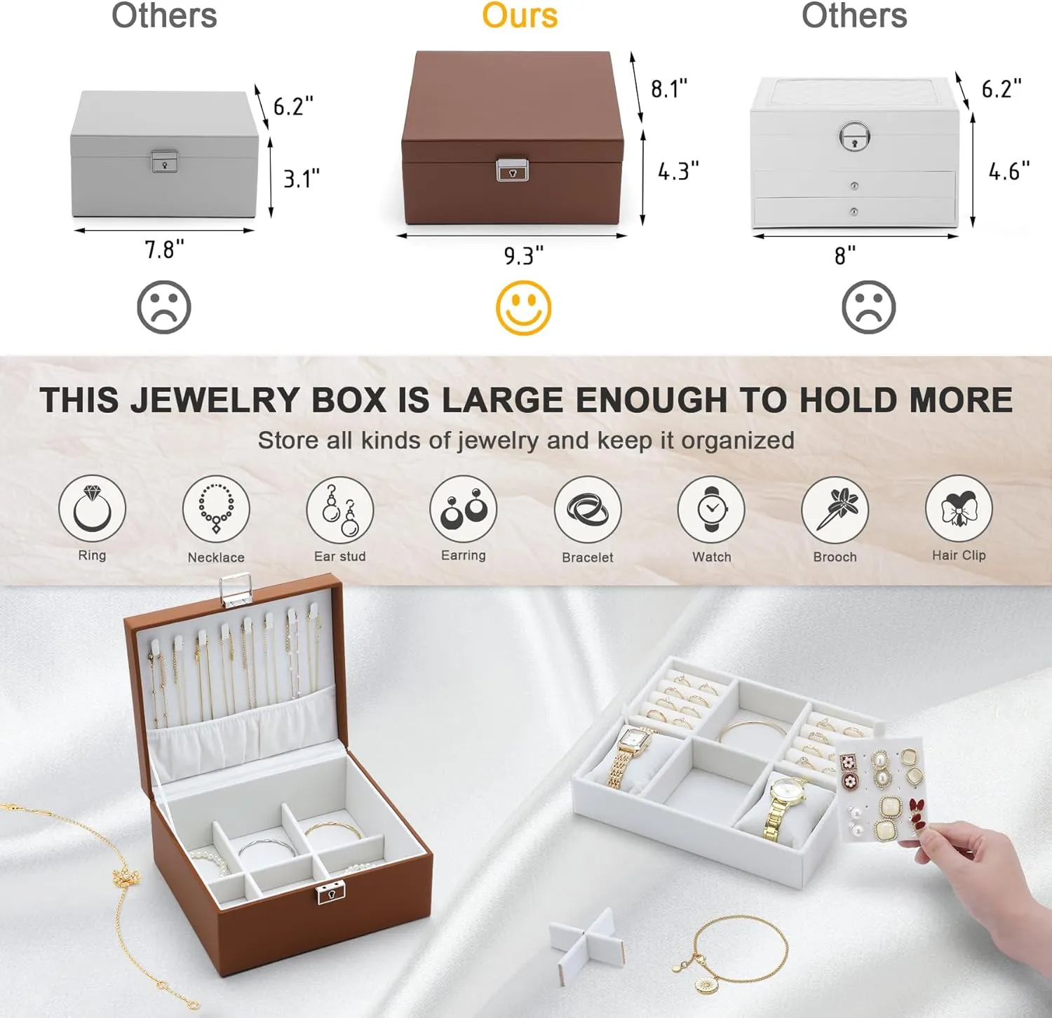 Jewelry Organizer Boxes for Women,Travel Jewelry Case, 2 Layers Removable Jewelry Box,Storage for Necklace, Bracelet, Earring,Rings,Jewelry Box Gifts for Women Girls