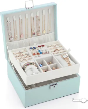 Jewelry Organizer Boxes for Women,Travel Jewelry Case, 2 Layers Removable Jewelry Box,Storage for Necklace, Bracelet, Earring,Rings,Jewelry Box Gifts for Women Girls
