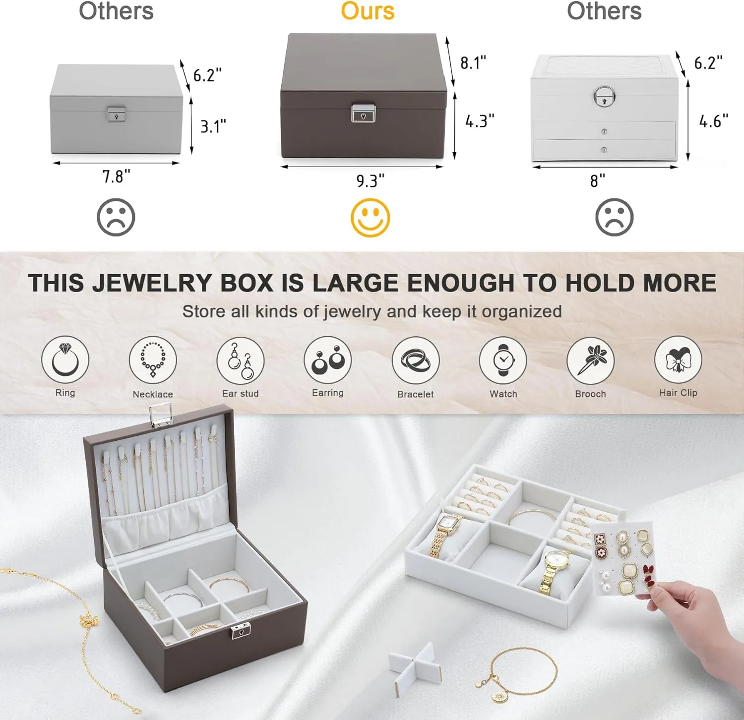 Jewelry Organizer Boxes for Women,Travel Jewelry Case, 2 Layers Removable Jewelry Box,Storage for Necklace, Bracelet, Earring,Rings,Jewelry Box Gifts for Women Girls