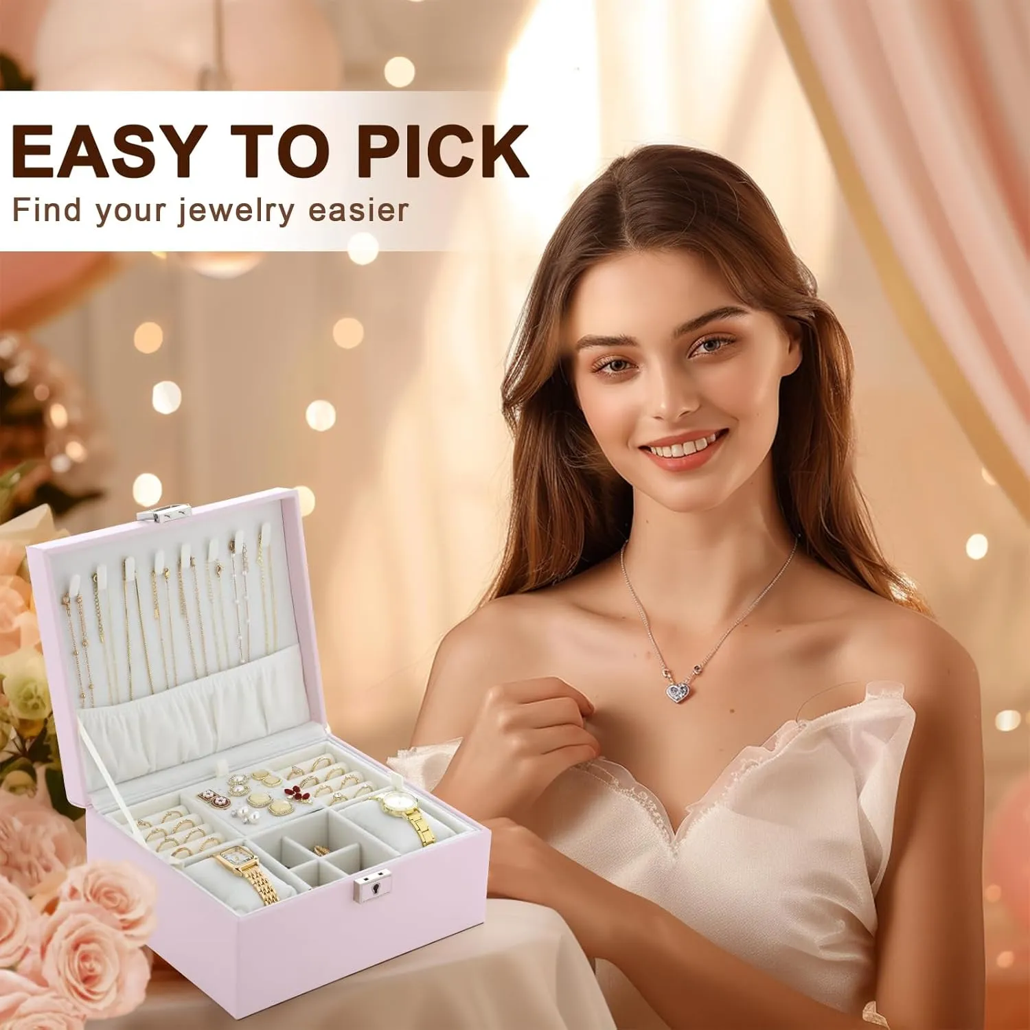 Jewelry Organizer Boxes for Women,Travel Jewelry Case, 2 Layers Removable Jewelry Box,Storage for Necklace, Bracelet, Earring,Rings,Jewelry Box Gifts for Women Girls