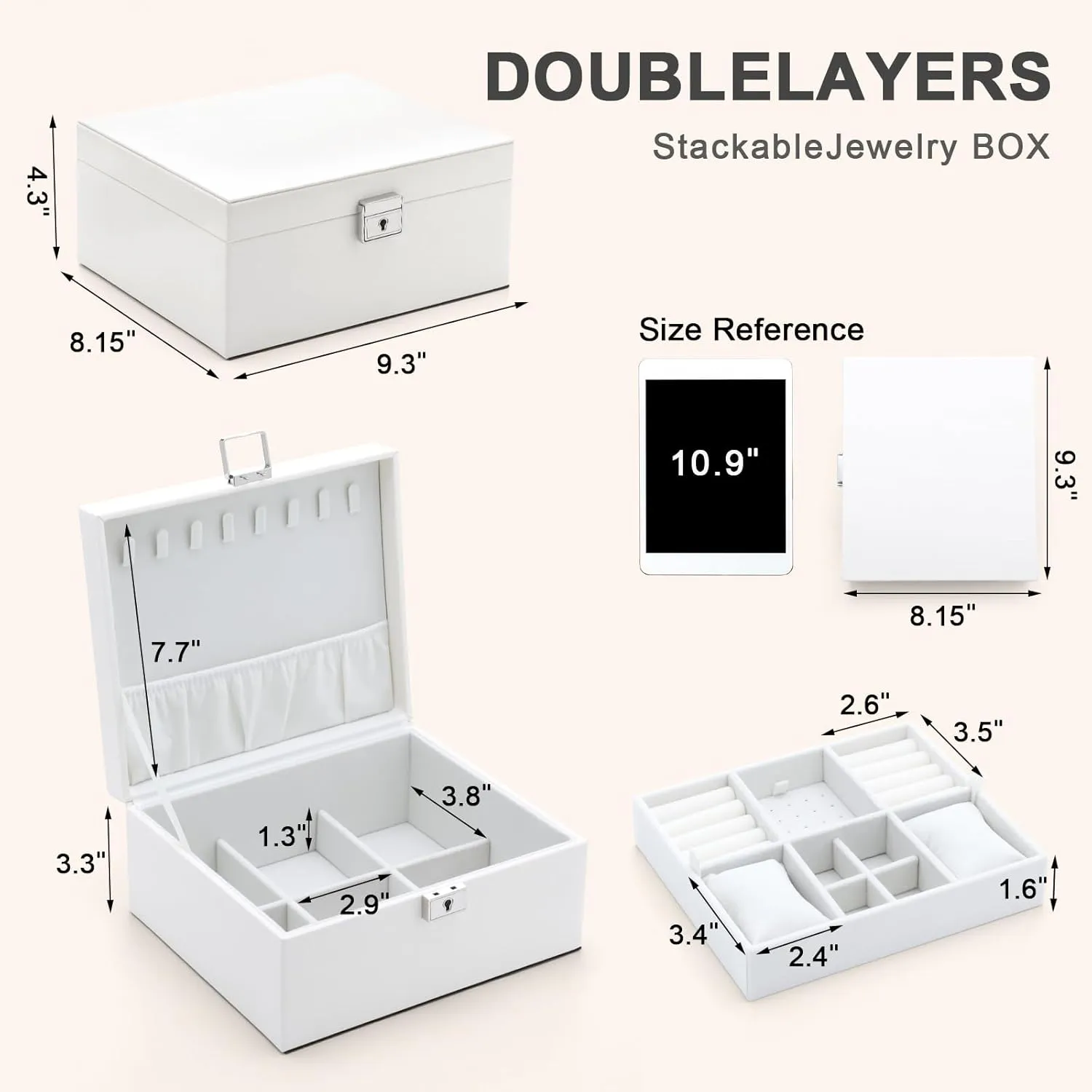Jewelry Organizer Boxes for Women,Travel Jewelry Case, 2 Layers Removable Jewelry Box,Storage for Necklace, Bracelet, Earring,Rings,Jewelry Box Gifts for Women Girls
