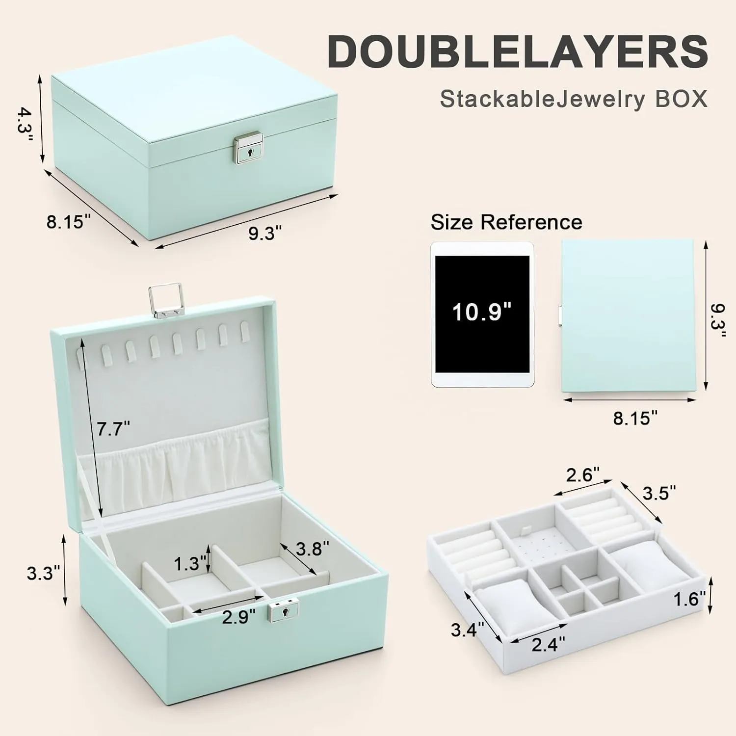 Jewelry Organizer Boxes for Women,Travel Jewelry Case, 2 Layers Removable Jewelry Box,Storage for Necklace, Bracelet, Earring,Rings,Jewelry Box Gifts for Women Girls