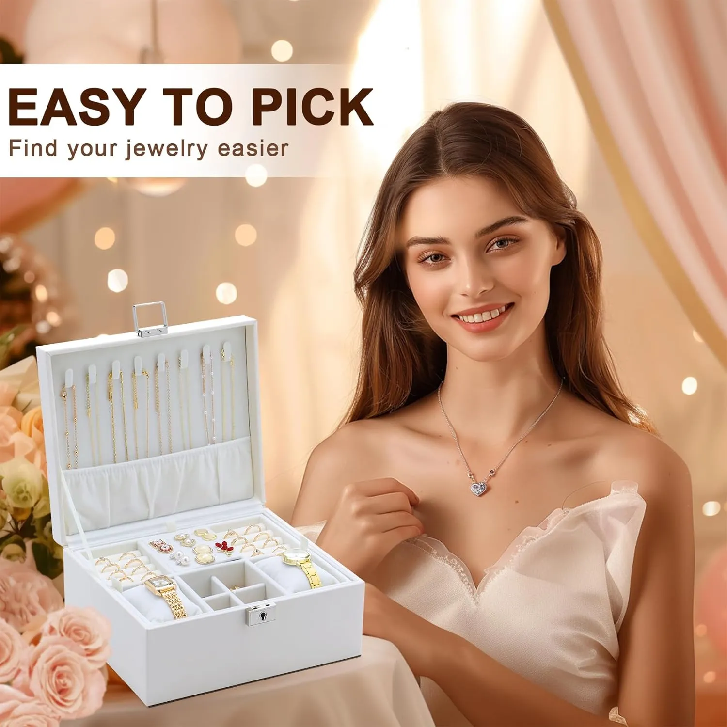 Jewelry Organizer Boxes for Women,Travel Jewelry Case, 2 Layers Removable Jewelry Box,Storage for Necklace, Bracelet, Earring,Rings,Jewelry Box Gifts for Women Girls