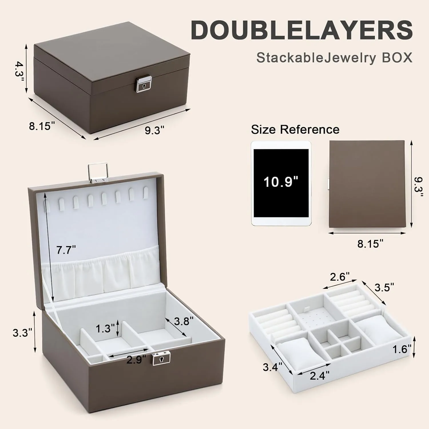 Jewelry Organizer Boxes for Women,Travel Jewelry Case, 2 Layers Removable Jewelry Box,Storage for Necklace, Bracelet, Earring,Rings,Jewelry Box Gifts for Women Girls