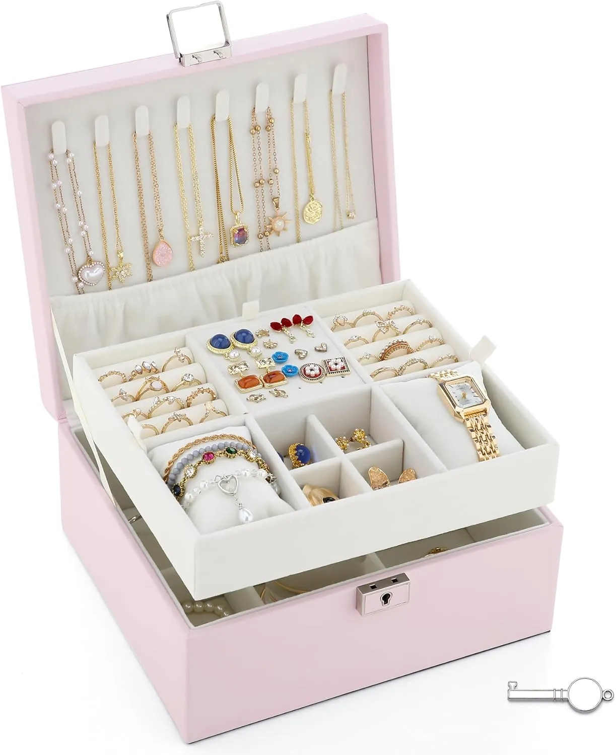 Jewelry Organizer Boxes for Women,Travel Jewelry Case, 2 Layers Removable Jewelry Box,Storage for Necklace, Bracelet, Earring,Rings,Jewelry Box Gifts for Women Girls