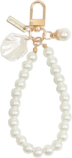 Jowxsx White Heart Pearl Keychain Phone Chain Pendant Shell Pearl Bag Keyring Hanging Ornament Car Key-Holder Decor Women's Keyrings and Keychains